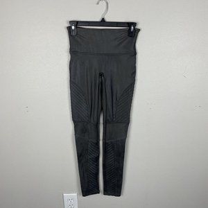 Spanx Faux Leather Moto Leggings Gunmetal Grey Women M Compression Shiny Stretch